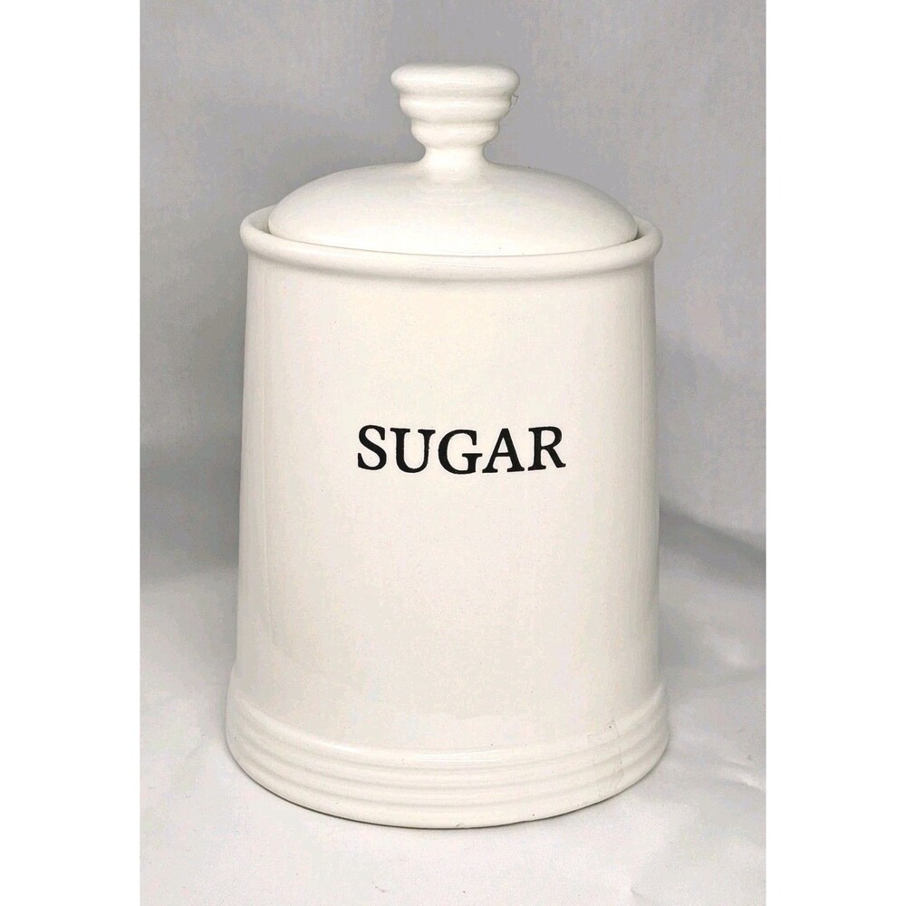 THL Ceramic Sugar Jar w Lid Canister Farm Kitchen Decor Boho Storage Vintage